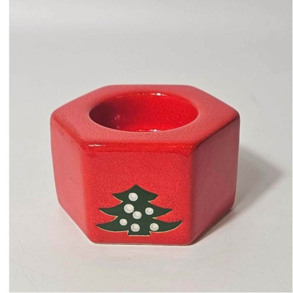 Waechtersbach Christmas Tree Votive Holder, Red Hexagon, 1980s W. Germany
